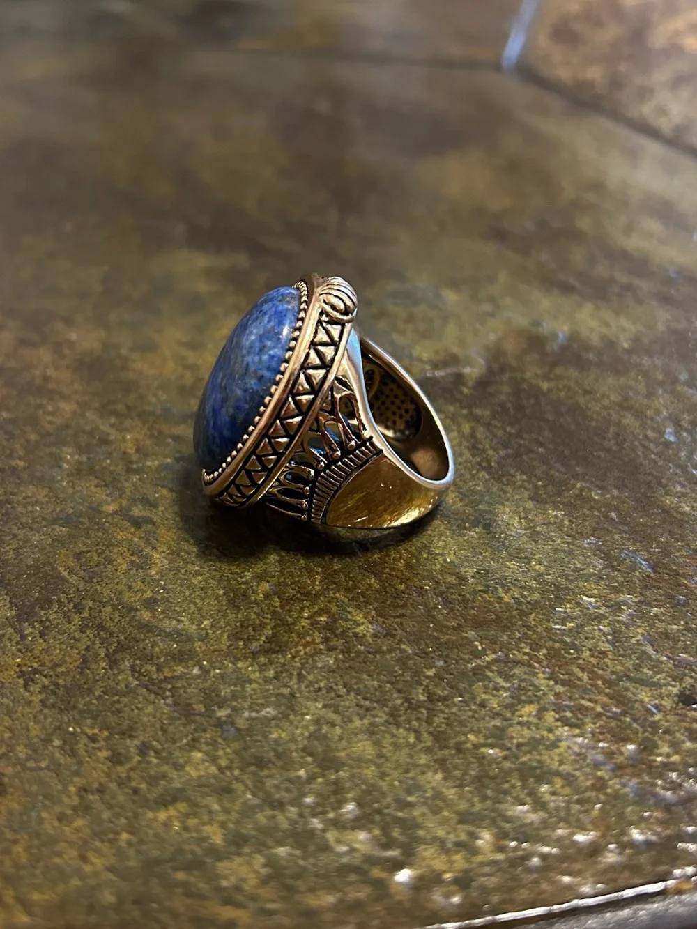 Vintage Huge BARSE Gold Tone Lapis Lazuli Statement Ring Size 9/1.2